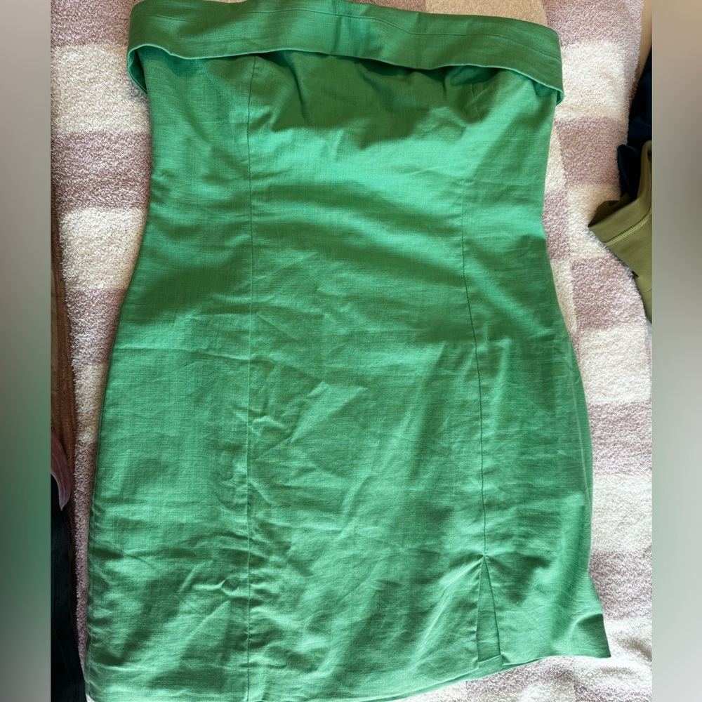 Green strapless mini dress
